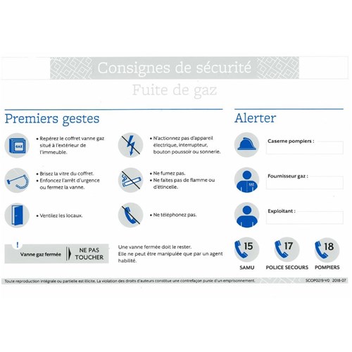 Consigne de sécurité "Consignes de sécurité gaz"