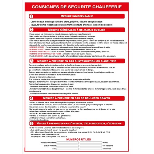 Consignes chaufferie - PVC A4