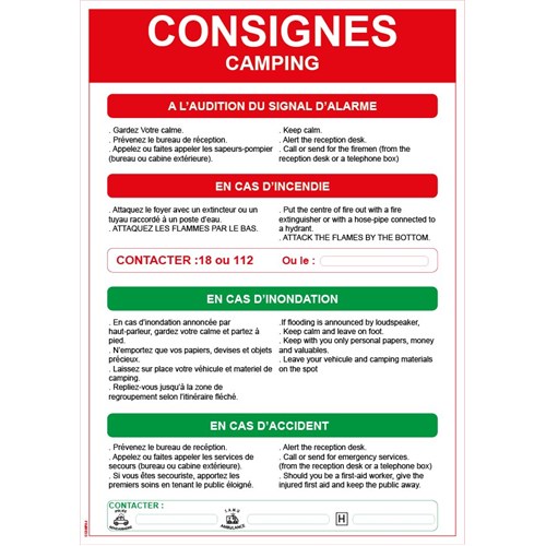 Consignes de sécurité Camping - PVC A4