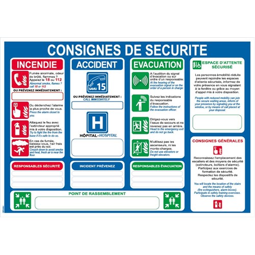 Consignes de sécurité français/anglais - PVC A4
