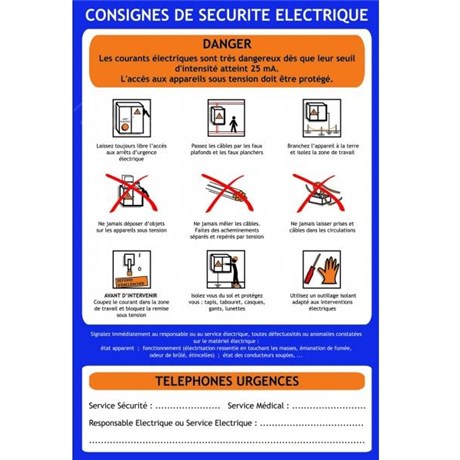 Consigne de sécurité "Consignes de sécurité électrique"