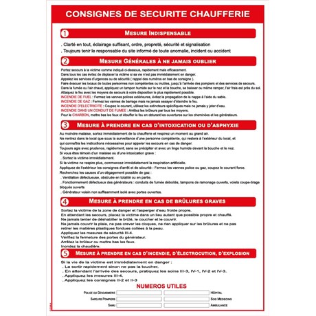 Consigne de sécurité "Consignes de sécurité chaufferie" A4