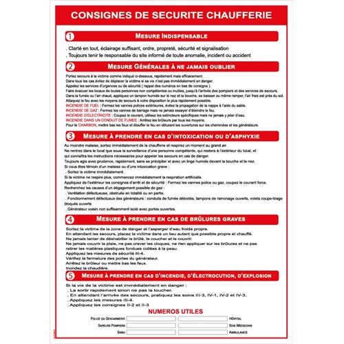 Consigne de sécurité "Consignes de sécurité chaufferie" A4