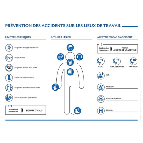 Panneau prévention des accidents sur les lieux de travail - 400x300mm