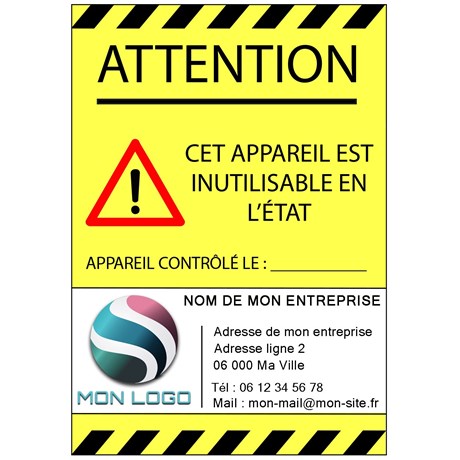 20 étiquettes "APPAREIL INUTILISABLE" personnalisées - Vinyle