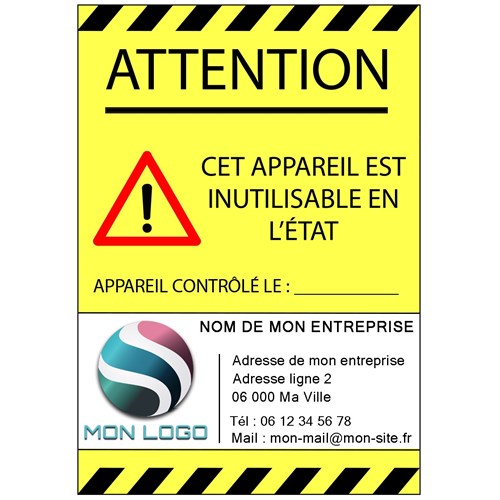 50 étiquettes "APPAREIL INUTILISABLE" personnalisées - Vinyle