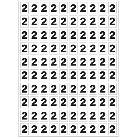 Planche de chiffres "2" adhésifs pour numéroter vos extincteurs