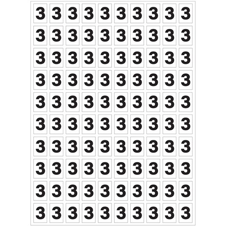 Planche de chiffres "3" adhésifs pour numéroter vos extincteurs