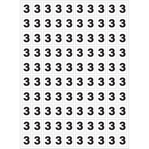Planche de chiffres "3" adhésifs pour numéroter vos extincteurs