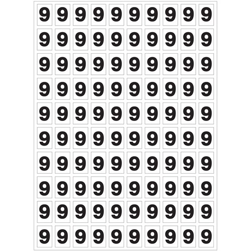Planche de chiffres "9" adhésifs pour numéroter vos extincteurs