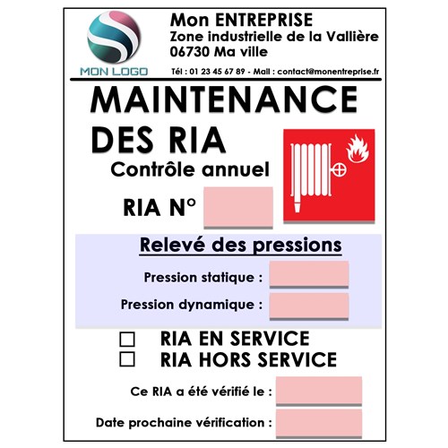 50 Etiquettes de contrôle pour RIA personnalisées - Taille 90 X 120 mm