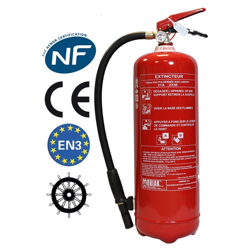 Extincteur 6 litres NF + Support fixation + Panneau signalétique