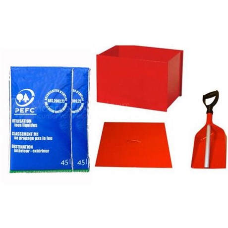Kit complet bac à sable acier avec pelle et 2 sacs d'absorbant végétal