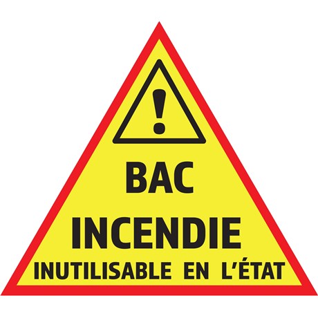 Adhésif "BAC INCENDIE INUTILISABLE" 14CM X 12,4 CM
