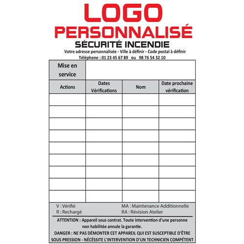 Lot de 1000 Étiquettes de maintenance personnalisées 90 X 120 mm