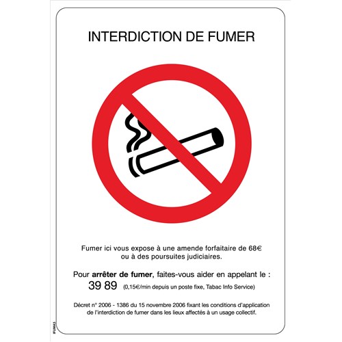 Panneau "Interdiction de fumer" - PVC A5