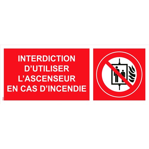 Panneau "Interdiction d’utiliser l’ascenseur en cas d’incendie" PVC - 200x80 mm