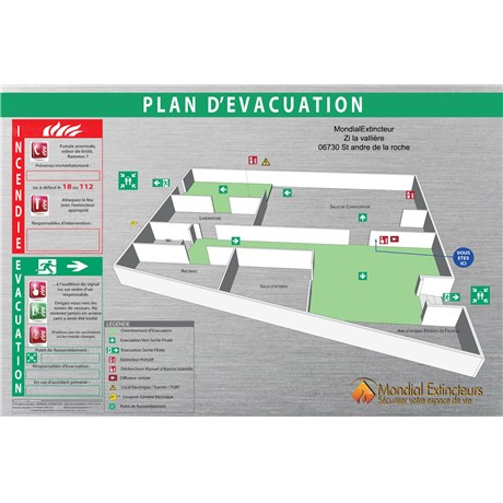 Plan d'évacuation 3D sur Dibond Alu-Brosse - Format A0