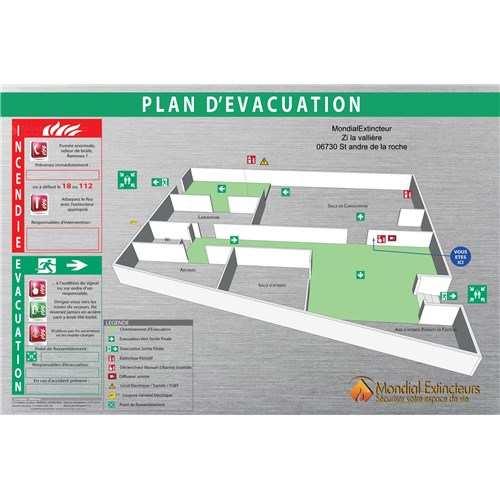 Plan d'évacuation 3D sur Dibond Alu-Brosse - Format A3