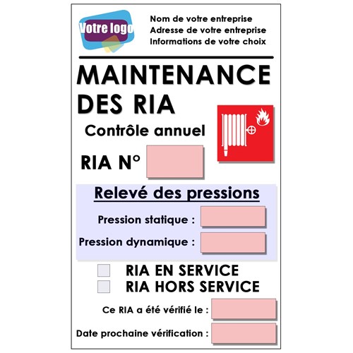 10 Etiquettes de maintenance pour RIA personnalisées - Taille 70 X 100 mm
