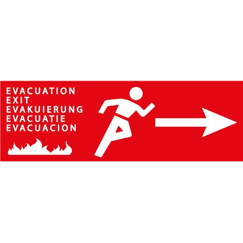 Panneau Evacuation incendie camping rouge + Flèche droite – PVC - 300 x 100 mm