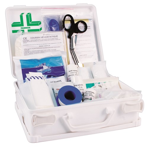 Coffret de secours S.S.T avec poignée et support mural