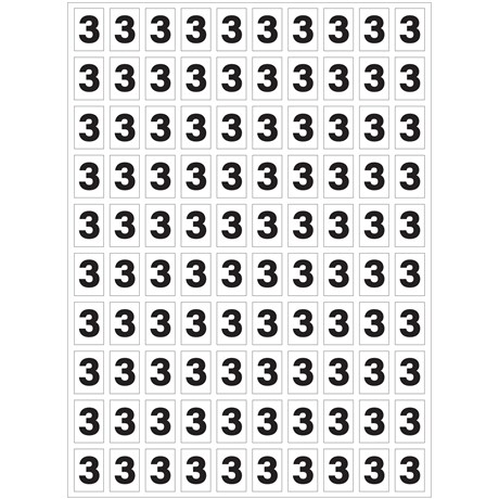 Planche de chiffres "3" adhésifs pour numéroter vos extincteurs