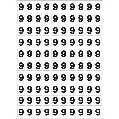 Planche de chiffres "9" adhésifs pour numéroter vos extincteurs