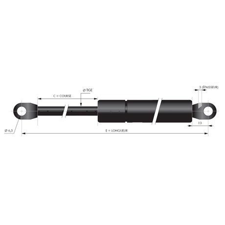 Vérin à gaz F200 N - C150 mm