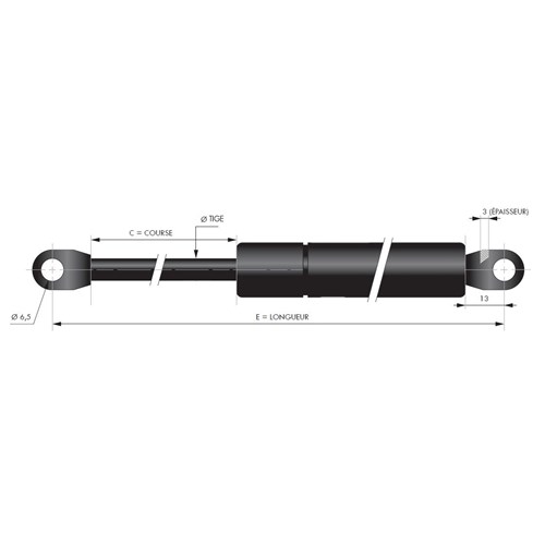 Vérin à gaz F200 N - C150 mm