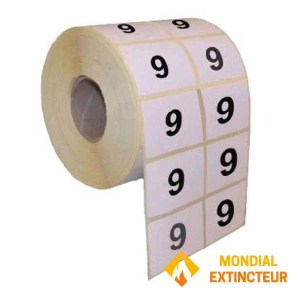 ترقيم لأجهزة إطفاء الحريق - 100 رقم في كل لفة - رقم 9 - 15 × 20 مم -