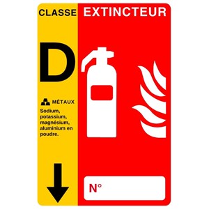 Panneau PVC poudre feux de métaux avec flèche 10 x 15 cm - Classe D