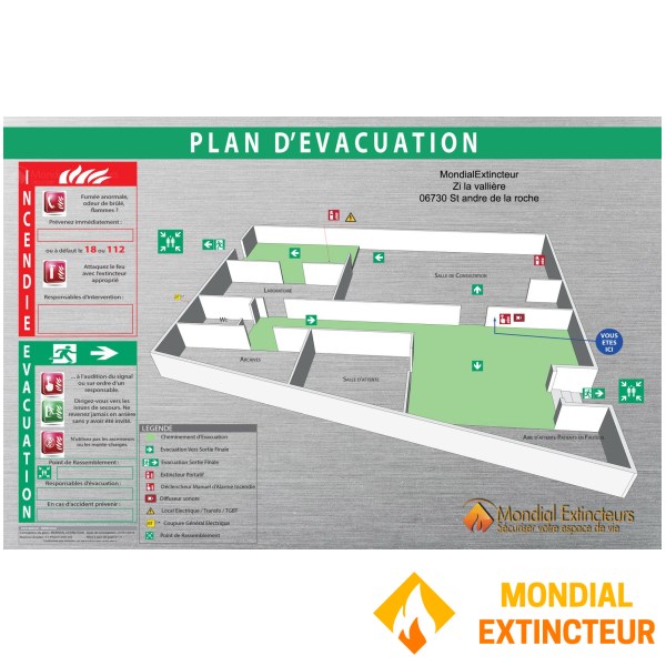 Plan d'évacuation 3D sur Dibond Alu-Brosse - Format A0