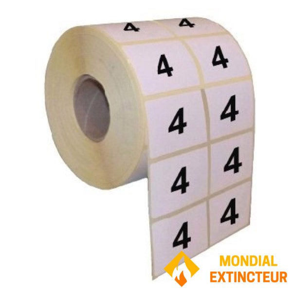 Nummerierung Feuerlöscher - 100 Ziffern pro Rolle - Ziffer 4 - 15 X 20 mm -