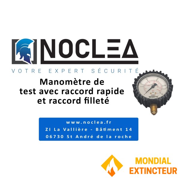 Manomètre de test extincteurs - 2 raccords : Rapide et fileté