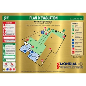 Evacuation plan on Dibond Alu-Brossé Doré - A3 format