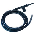 Hose for wheeled water extinguisher with spray gun