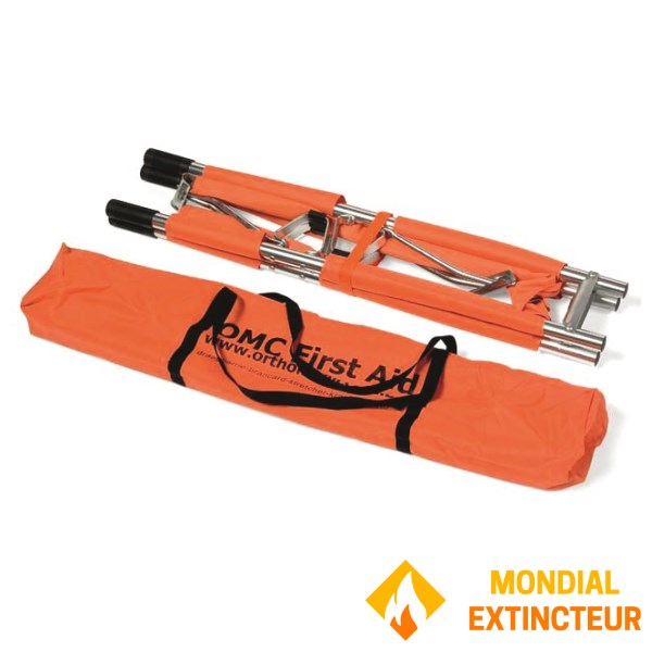 Orange stretcher, foldable in length and width - plastic-coated canvas