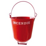 Round-bottomed steel fire bucket with wall bracket