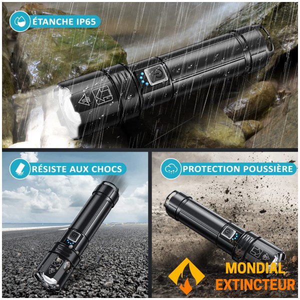 Ultra-powerful, rechargeable, waterproof LED flashlight