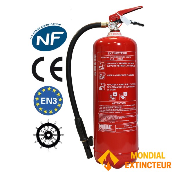 6-litre NF fire extinguisher + Mounting bracket + Warning sign