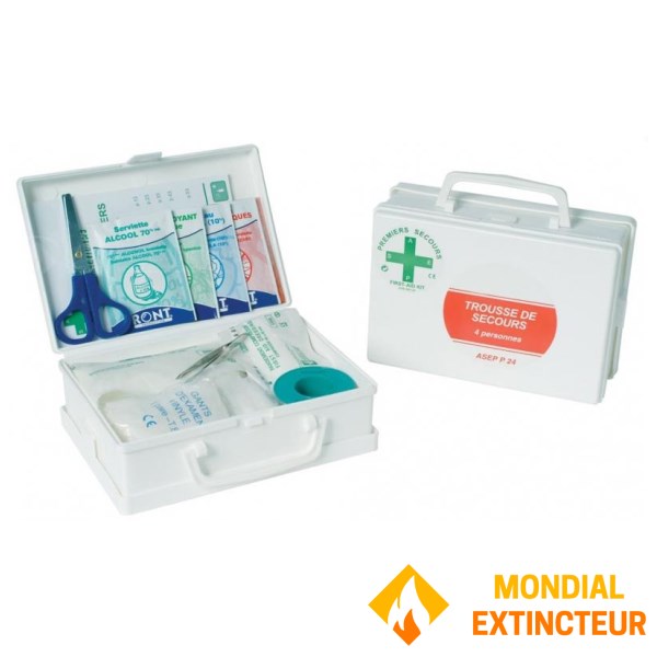 2/4-person first-aid box with carrying handle and wall bracket