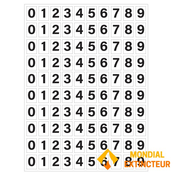 Adhesive number sheet for numbering your extinguishers