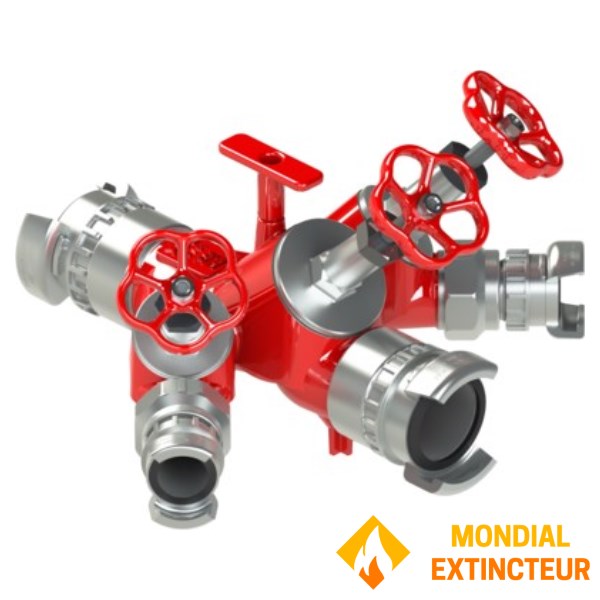 Division with 3 handwheel valves - 1 DSP DN65 inlet with lock - 1 DSP DN65 outlet with lock, 2 DSP DN40 outlets with lock