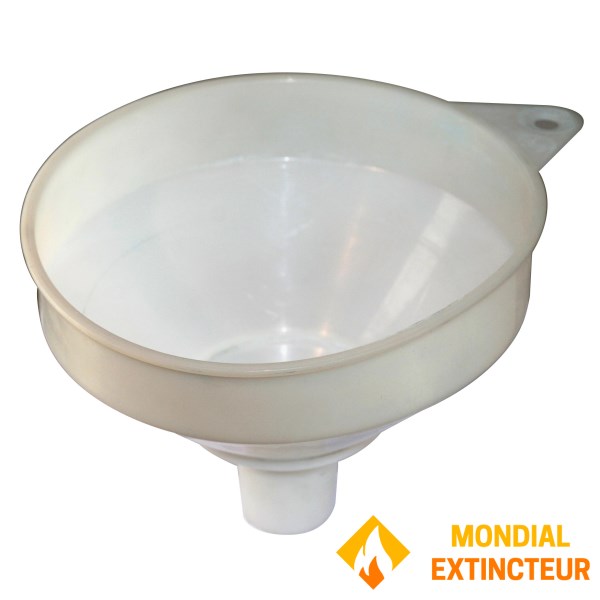 Funnel with powder filter for fire extinguisher