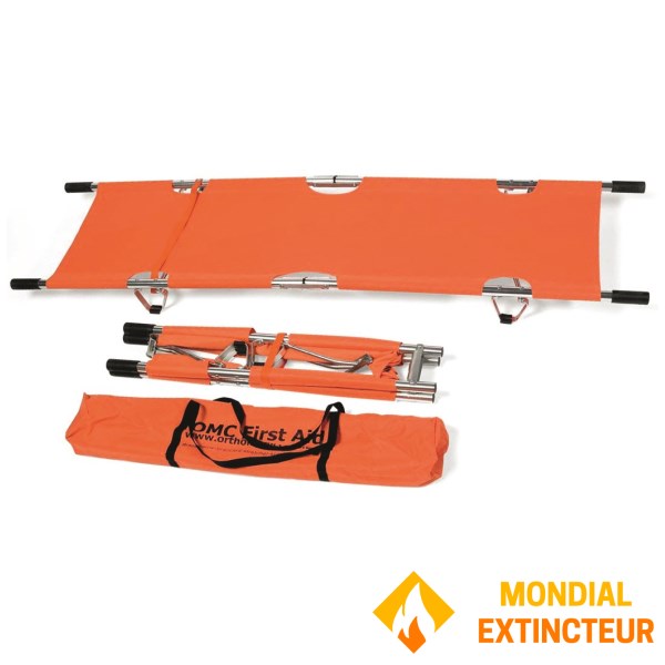 Orange stretcher, foldable in length and width - plastic-coated canvas