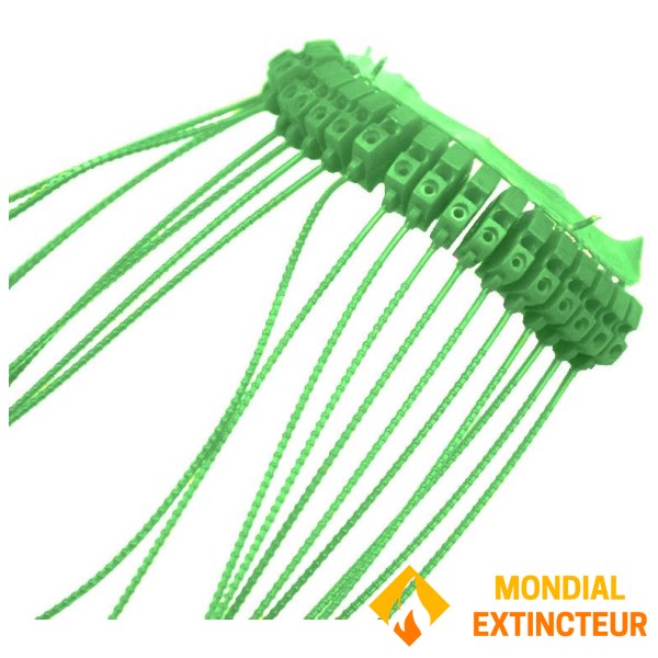 Pack of 300 green plastic seals, length 160 mm