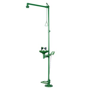 Pedestal safety shower with eye wash station