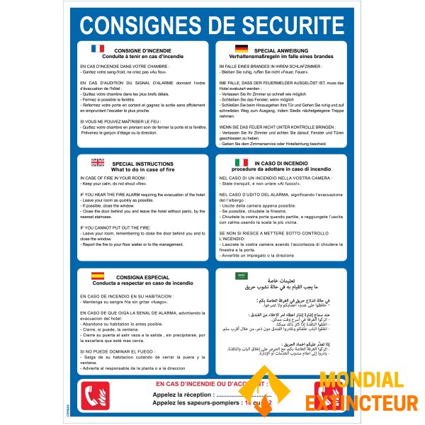 Safety instructions 6 languages - A4 format