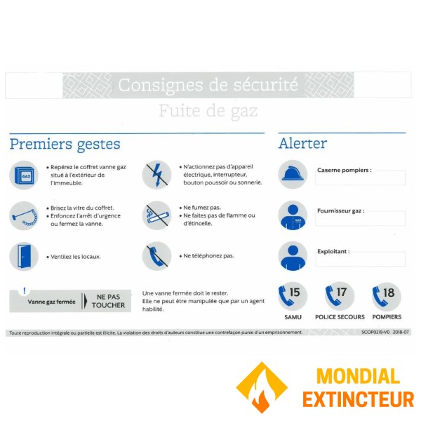 Instrucciones de seguridad "contra fugas de gas" - formato A4